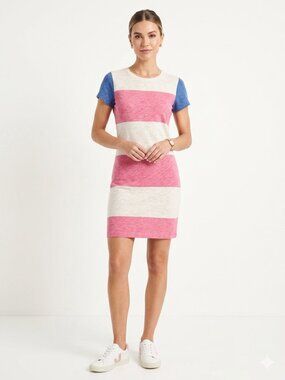 FC Jeans Pink Cream Nautical Wide Stripe Slub Tee T Shirt Dress 6